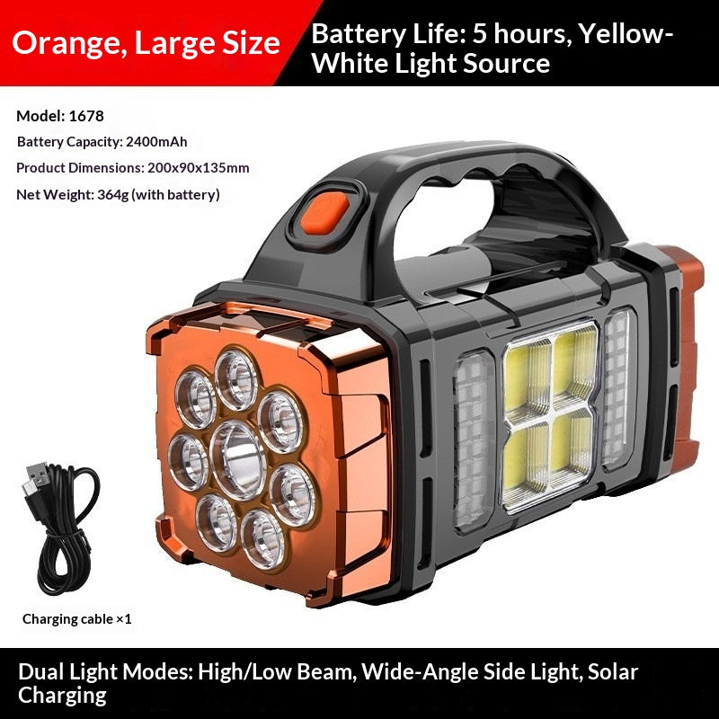 Outdoor Solar LED Lamp Multifunctional Portable USB Rechargeable Dual Light Source Searchlight Strong Flashlight Camping Night