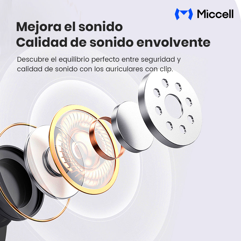 Miccell Auriculares Inalambricos Clip-on Ligeros Con Bluetooth 6.0 Y Sonido Hi-Fi Para Deporte, Juegos Y Viajeros
