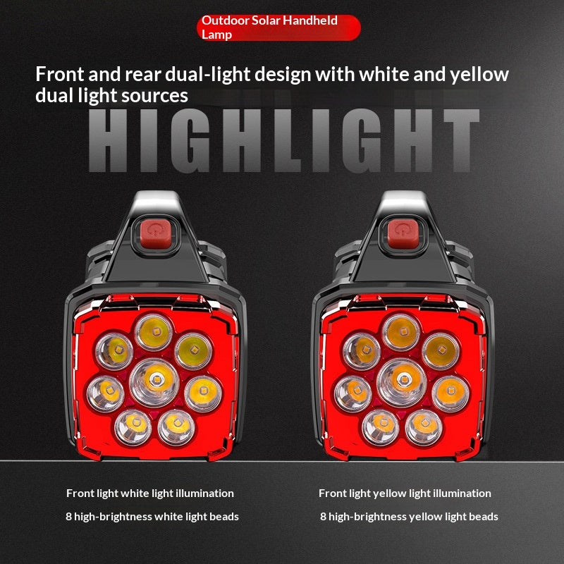 Outdoor Solar LED Lamp Multifunctional Portable USB Rechargeable Dual Light Source Searchlight Strong Flashlight Camping Night