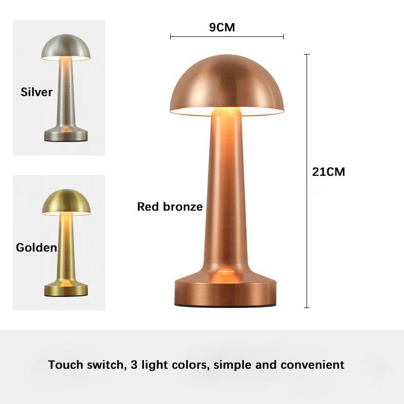 RGB Rechargeable Battery-Powered LED Night Light Bar Dimmable Mushroom Desk Lamp with E26 Base for Bedroom Use
