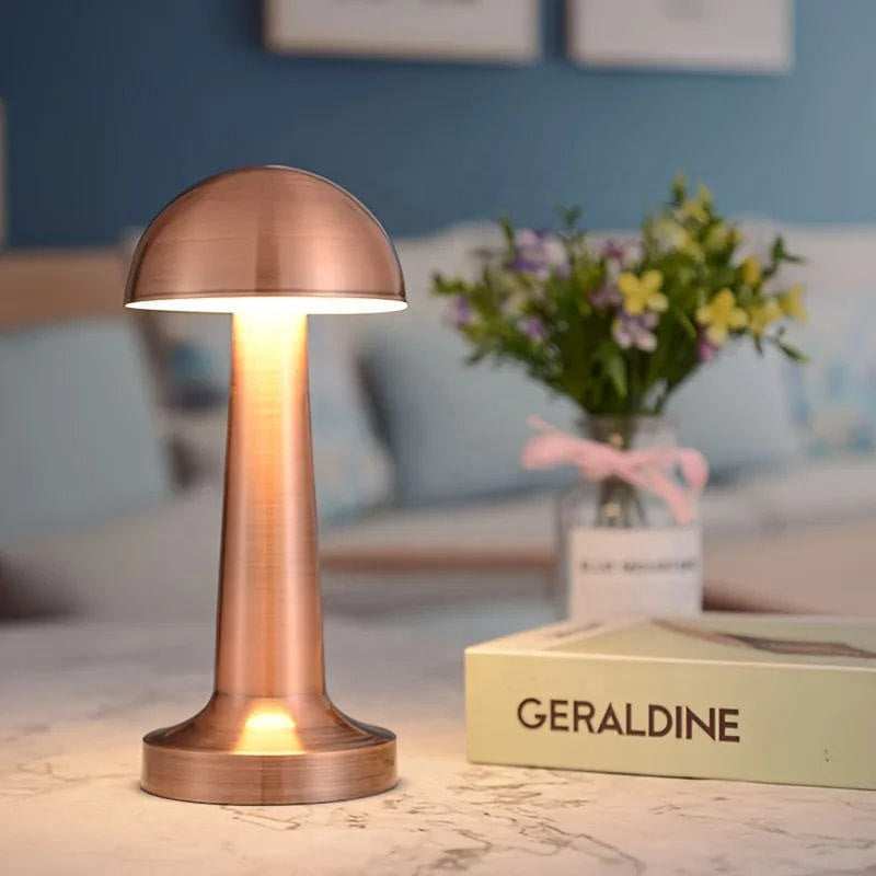 RGB Rechargeable Battery-Powered LED Night Light Bar Dimmable Mushroom Desk Lamp with E26 Base for Bedroom Use