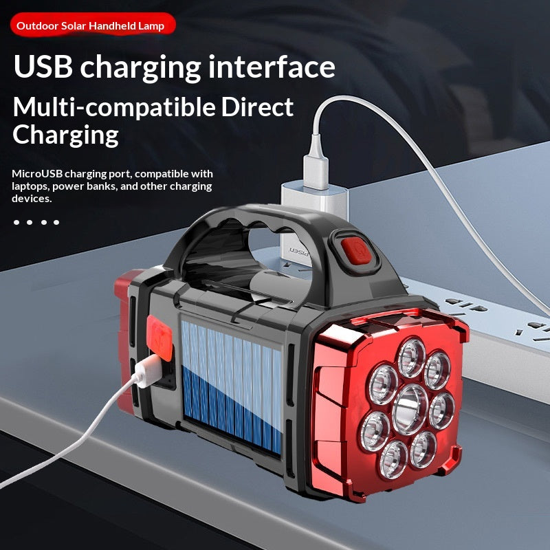 Outdoor Solar LED Lamp Multifunctional Portable USB Rechargeable Dual Light Source Searchlight Strong Flashlight Camping Night