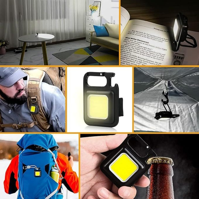 USB Rechargeable 500mA Mini COB LED Keychain Light Multifunctional for Camping Emergency Outdoor Lighting